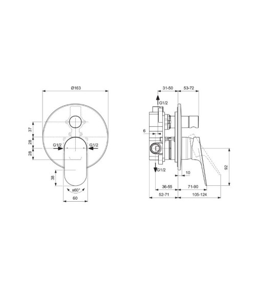 Ideal Standard Ceralife O potinkinis dušo/vonios maišytuvas su potinkine dalimi
