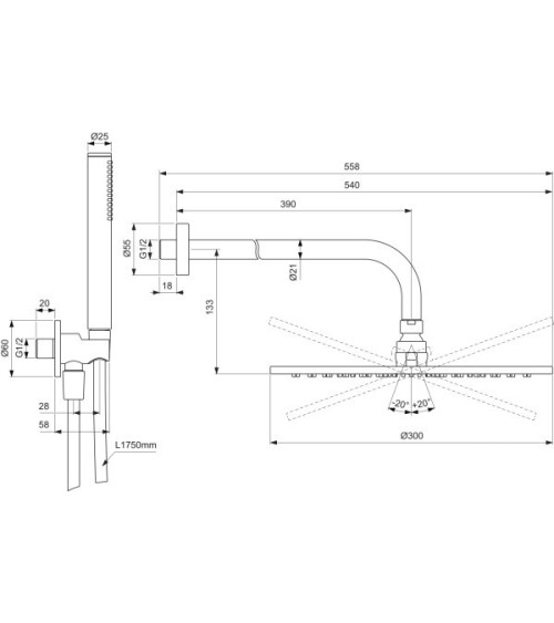 Ideal Standard Ceratherm potinkinis dušo komplektas su 300 mm dušo galva, be maišytuvo