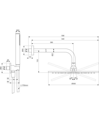 Ideal Standard Ceratherm potinkinis dušo komplektas su 300 mm dušo galva, be maišytuvo