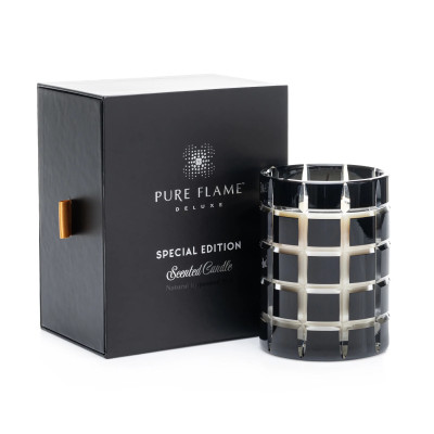 Ypatingai kvepianti žvakė PURE FLAME Deluxe ENCENS BOIS PRÉCIEUX CRYSTAL BLACK EDITION, 350g