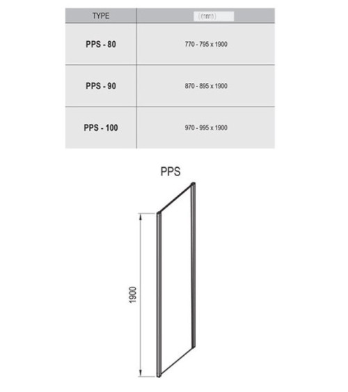 Komplektuojamoji dušo kabinos sienelė Ravak PPS-80,90,100cm