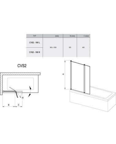 Ravak CVS2-100 vonios sienelė 100x150cm