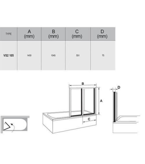 Vonios sienelė Ravak VS2, 104x140cm