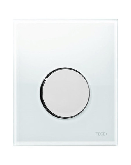 TECEloop stiklinis pisuaro nuleidimo klavišas (baltas stiklas, mygtukas chromuotas, blizgus)