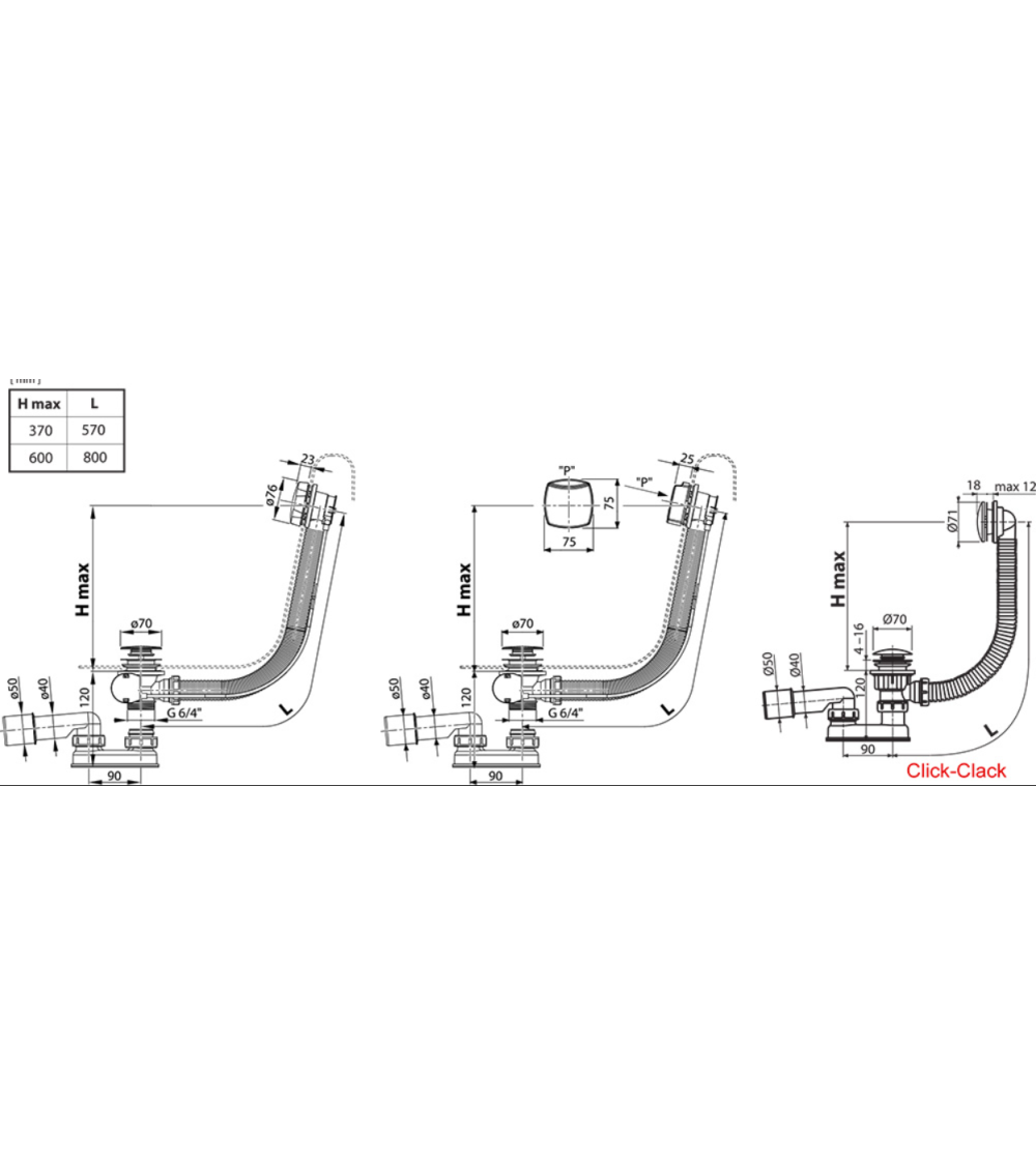 Ravak 570, vonios sifonas, valdomas troseliu, pasirinkite spalvą