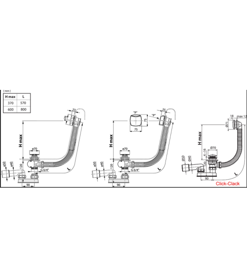 Ravak 570, vonios sifonas, click - clack, pasirinkite spalvą