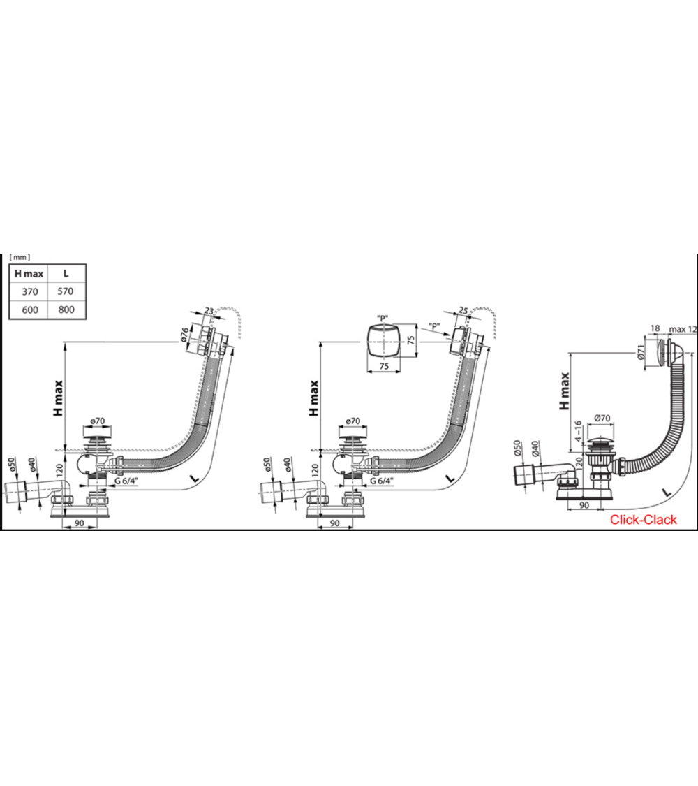 Ravak 570, vonios sifonas, click - clack, pasirinkite spalvą