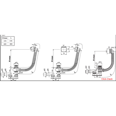 Ravak 570, vonios sifonas, click - clack, pasirinkite spalvą