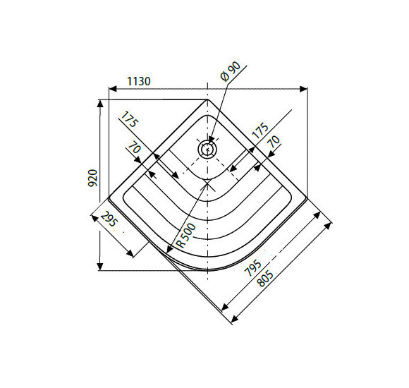 Ravak pusapvalis dušo padėklas Ronda 80,90cm PU