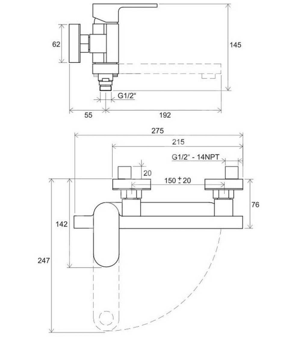 Ravak Chrome sieninis vonios/dušo maišytuvas su pasukamu snapeliu, CR 022.20BL
