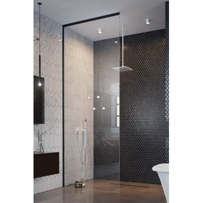 Radaway Walk in dušo pertvara Modo XL  30-100 cm pločio juodi profiliai, skaidrus stiklas