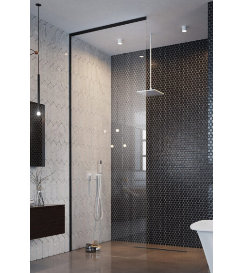 Radaway Walk in dušo pertvara Modo XL  30-100 cm pločio juodi profiliai, skaidrus stiklas