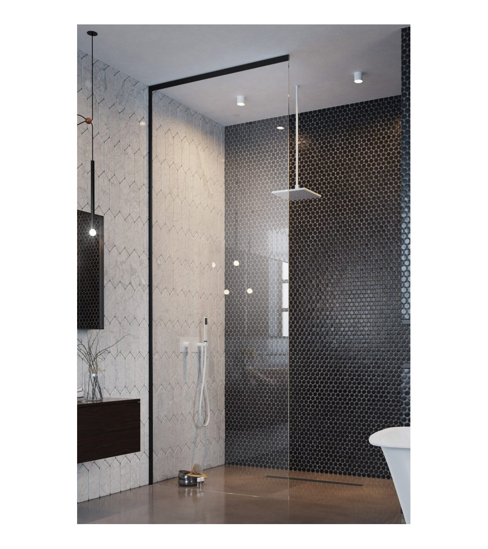 Radaway Walk in dušo pertvara Modo XL  30-100 cm pločio juodi profiliai, skaidrus stiklas