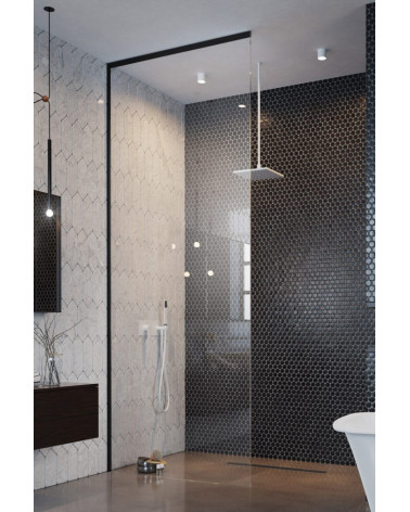 Radaway Walk in dušo pertvara Modo XL  30-100 cm pločio juodi profiliai, skaidrus stiklas