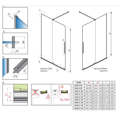 Radaway Furo Walk in nejudanti dušo sienelė chromo spalvos