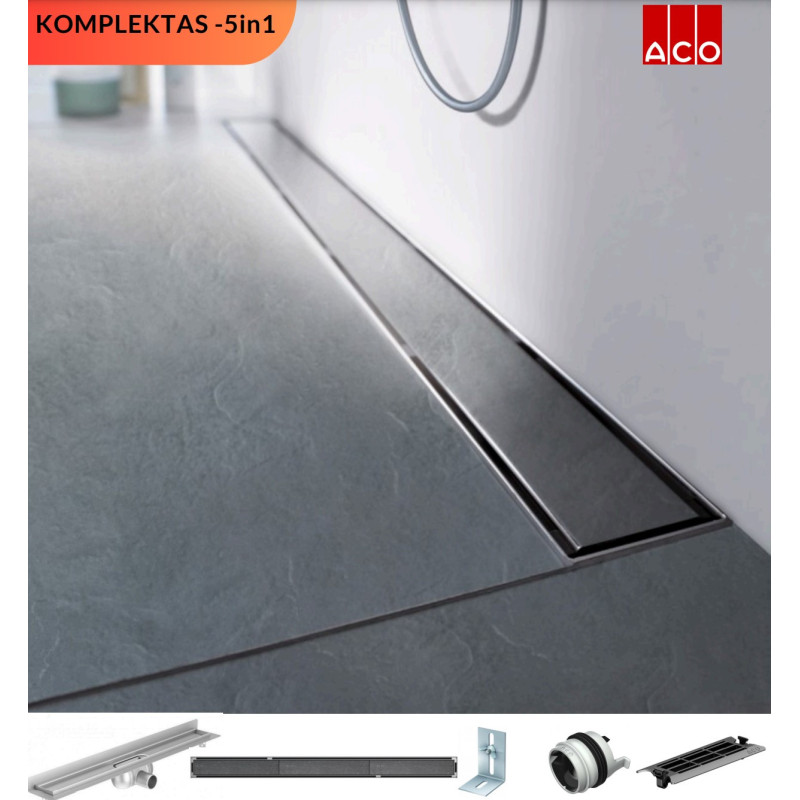 ACO Showerdrain C+ dušo latako komplektas 5in1 (įklijuojamai plytelei,montuojamas prie sienos), 785mm