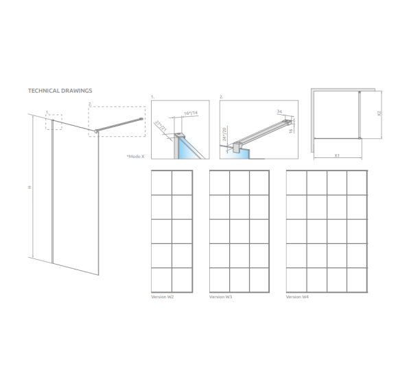 Radaway Modo X Black ll Factory ir Modo New Black ll Factory Walk in dušo pertvara 8 mm stiklas