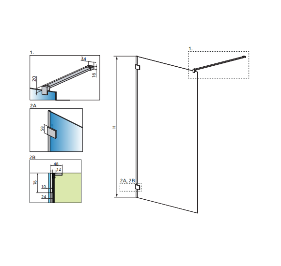 Radaway Essenza pro 8 Gold Walk-in dušo pertvara 6 mm stiklas