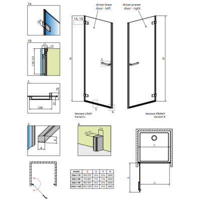 Radaway Arta AWJ l dušo durys 8 mm stiklas