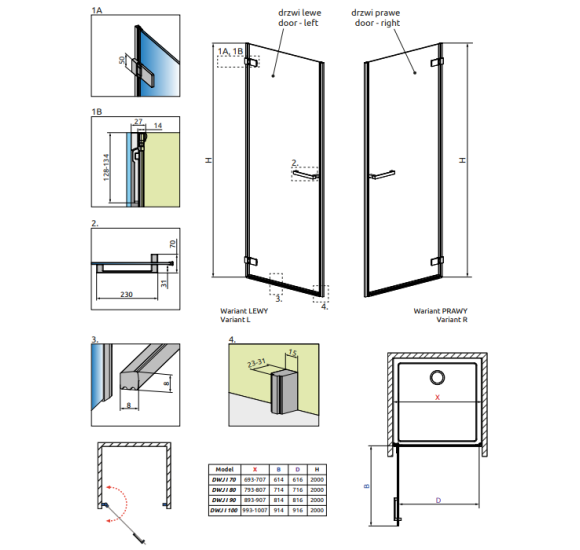 Radaway Arta AWJ l dušo durys 8 mm stiklas