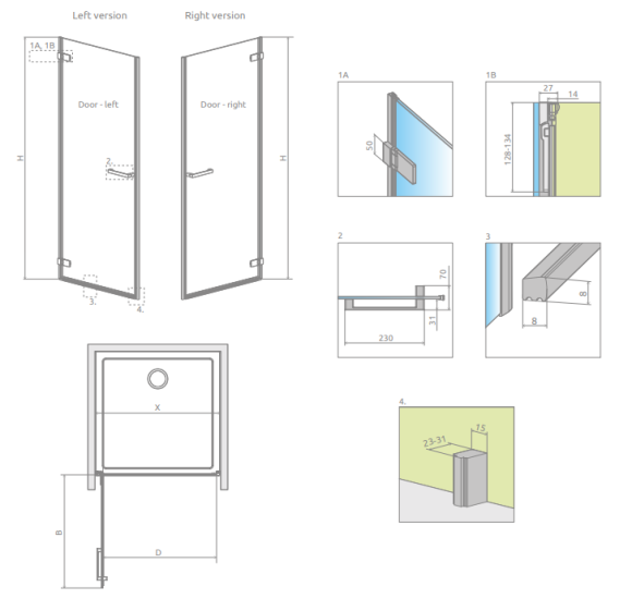 Radaway Arta AWJ l dušo durys 8 mm stiklas