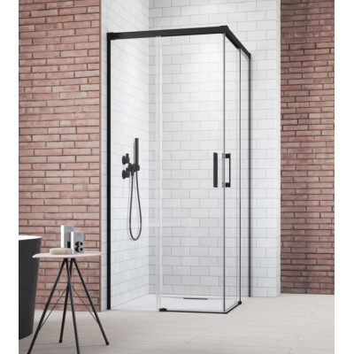 Idea Black KDD 90x90x200 dušo kabina, juodi profiliai, skaidrus stiklas