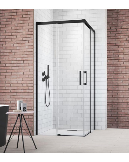 Idea Black KDD 90x90x200 dušo kabina, juodi profiliai, skaidrus stiklas