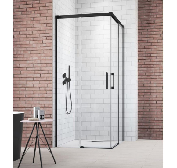 Idea Black KDD 90x90x200 dušo kabina, juodi profiliai, skaidrus stiklas