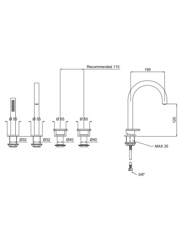 QD MagistroLab Magistro Lab Smile iš vonios krašto montuojamas maišytuvas