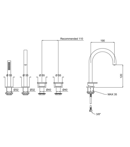 QD MagistroLab Magistro Lab Smile iš vonios krašto montuojamas maišytuvas