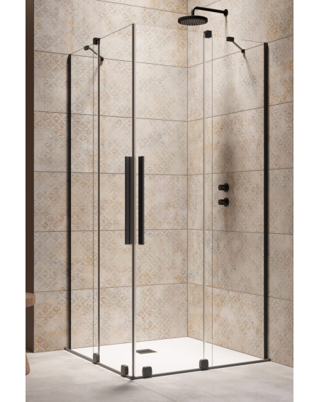 Radaway Furo KDD 90x90x200cm kampinė dušo kabina, juodi profiliai, skaidrus stiklas