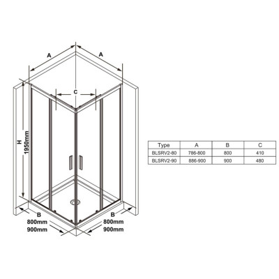 RAVAK Blix Slim dušo kabina Ravak 90x90cm,pasirinkite profilių spalvą
