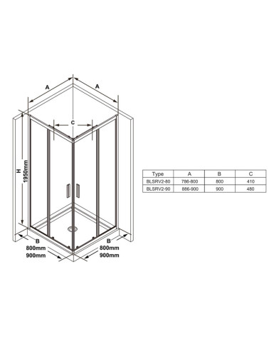 RAVAK Blix Slim dušo kabina Ravak 90x90cm,pasirinkite profilių spalvą