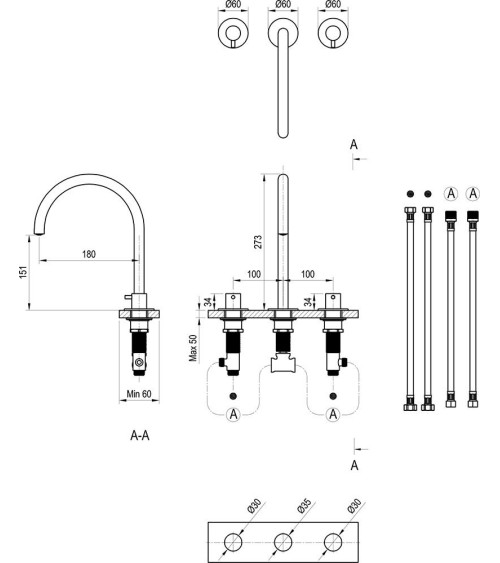 Ravak Espirit trijų dalių praustuvo maišytuvas, 270mm aukščio be dugno vožtuvo ES 018.00