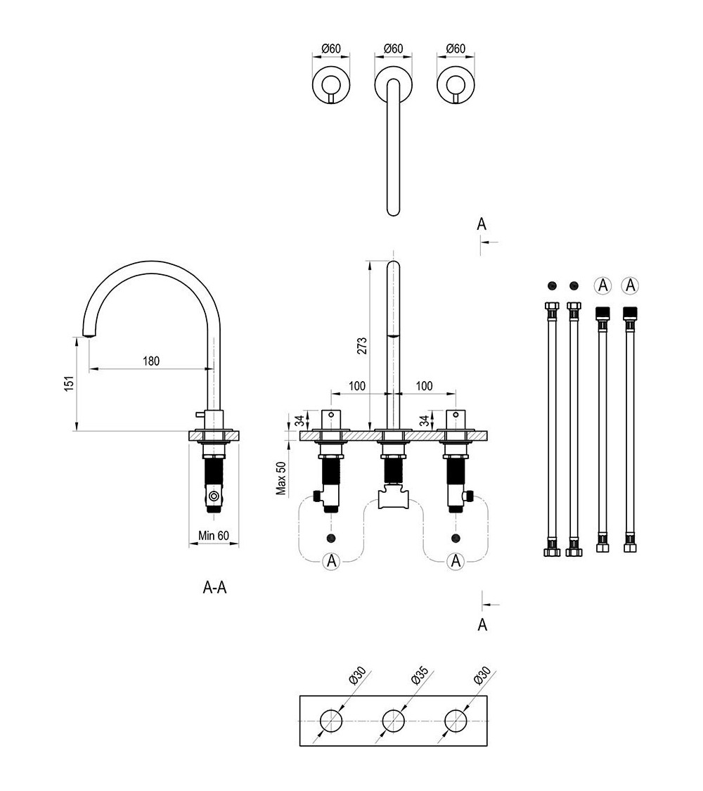 Ravak Espirit trijų dalių praustuvo maišytuvas, 270mm aukščio be dugno vožtuvo ES 018.00