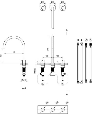 Ravak Espirit trijų dalių praustuvo maišytuvas, 270mm aukščio be dugno vožtuvo ES 018.00