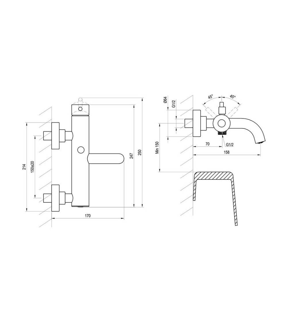 Ravak Espirit sieninis vonios/dušo maišytuvas 150 mm, be dušo komplekto, pasirinkite spalvą