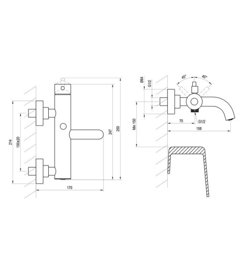 Ravak Espirit sieninis vonios/dušo maišytuvas 150 mm, be dušo komplekto, pasirinkite spalvą