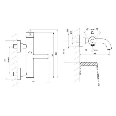 Ravak Espirit sieninis vonios/dušo maišytuvas 150 mm, be dušo komplekto, pasirinkite spalvą