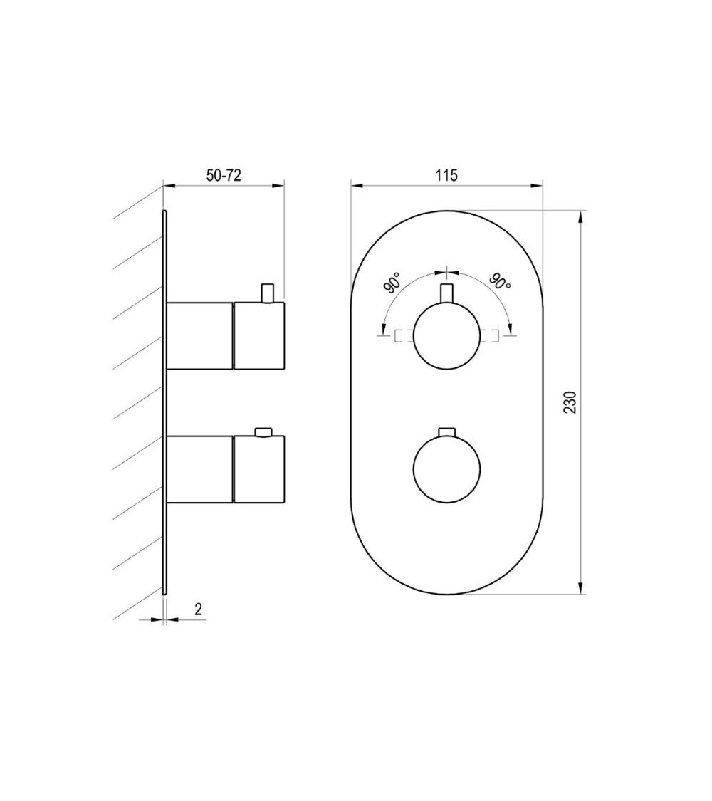 Ravak Espirit termostatinis potinkinis vonios/dušo maišytuvas, 2 krypčių su jungikliu, be korpuso, pasirinkite spalvą