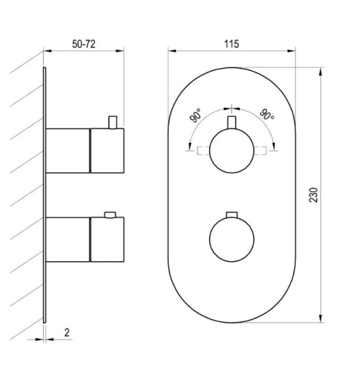 Ravak Espirit termostatinis potinkinis vonios/dušo maišytuvas, 2 krypčių su jungikliu, be korpuso, pasirinkite spalvą