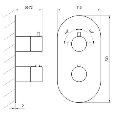 Ravak Espirit termostatinis potinkinis vonios/dušo maišytuvas, 2 krypčių su jungikliu, be korpuso, pasirinkite spalvą