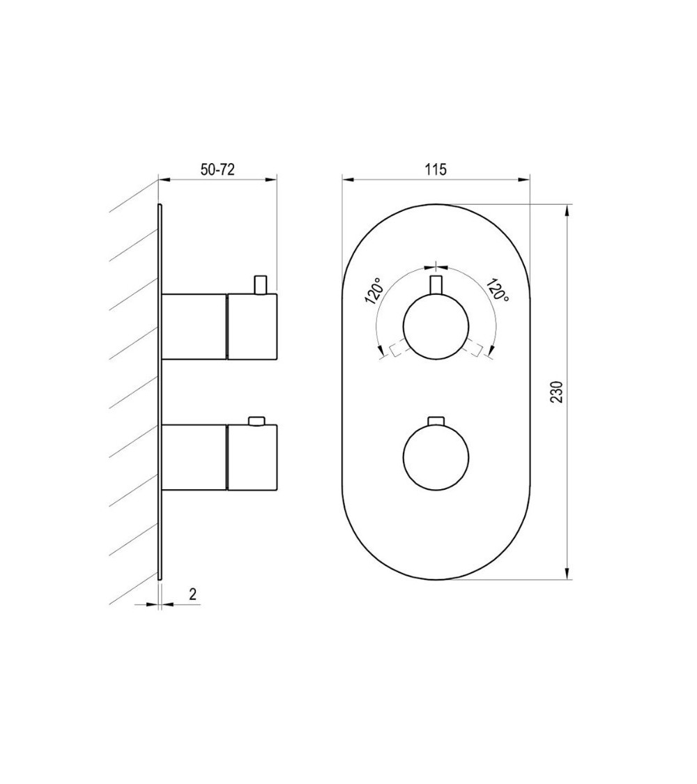 Ravak Espirit termostatinis potinkinis vonios/dušo maišytuvas, 3 krypčių su jungikliu, be korpuso, pasirinkite spalvą