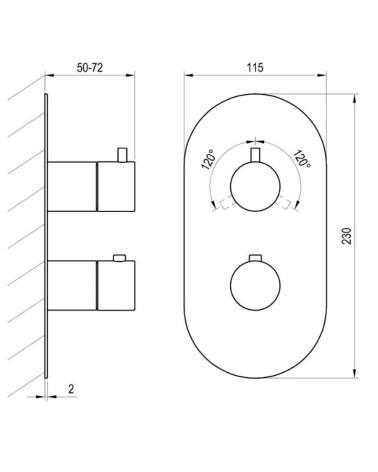 Ravak Espirit termostatinis potinkinis vonios/dušo maišytuvas, 3 krypčių su jungikliu, be korpuso, pasirinkite spalvą