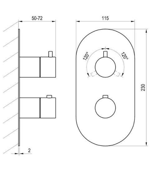 Ravak Espirit termostatinis potinkinis vonios/dušo maišytuvas, 3 krypčių su jungikliu, be korpuso, pasirinkite spalvą