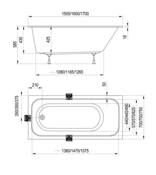 Ravak Chrome Slim, stačiakampė vonia 170x75cm (C741300000)
