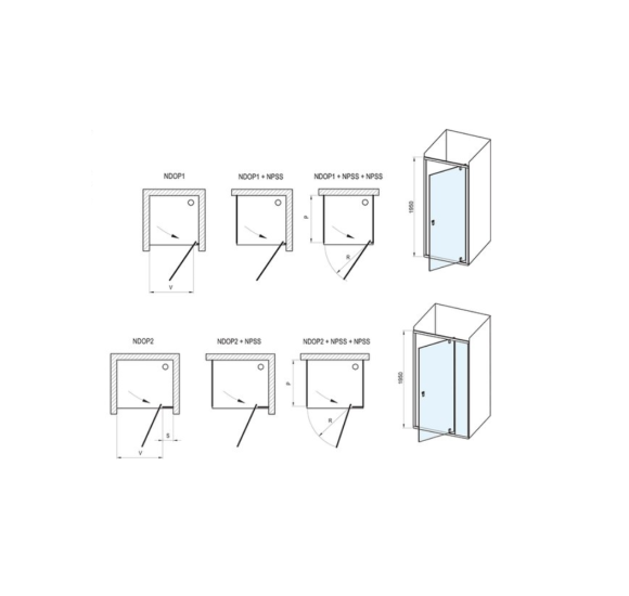 Ravak Nexty NDOP1/NDOP2 + NPSS keturkampė dušo kabina, pasirinkite spalvą ir matmenis
