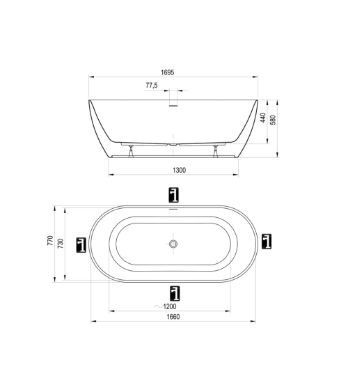 Ravak Freedom O Tec vonia, 1700 x770 mm, akrilinė, laisvai pastatoma, baltos spalvos