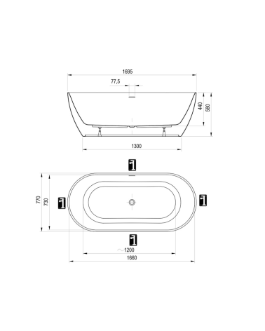 Ravak Freedom O Tec vonia, 1700 x770 mm, akrilinė, laisvai pastatoma, baltos spalvos