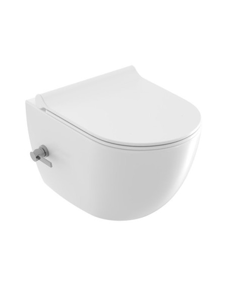 Ravak Uni Chrome RimOff bidė tualetas, su integruotu bidė antgaliu ir svirtiniu maišytuvu, baltos spalvos